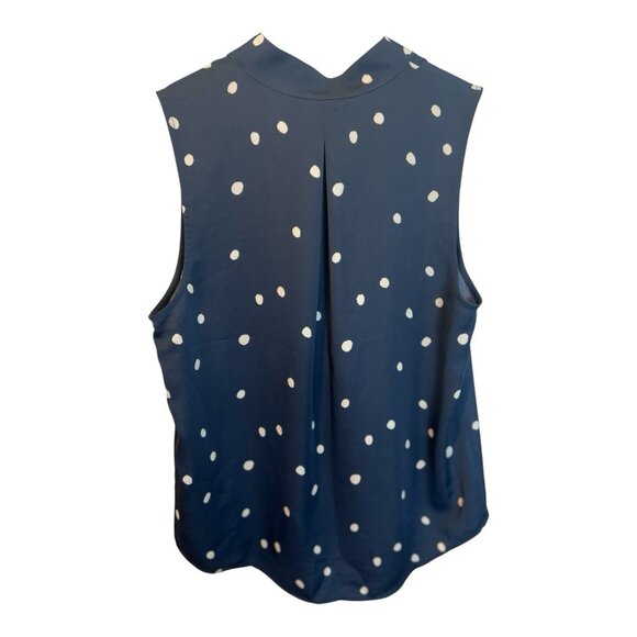 41 Hawthorn Polka Dot Sleeveless Blouse Top Med Navy White V-Neck Flowy Coastal - Picture 3 of 7